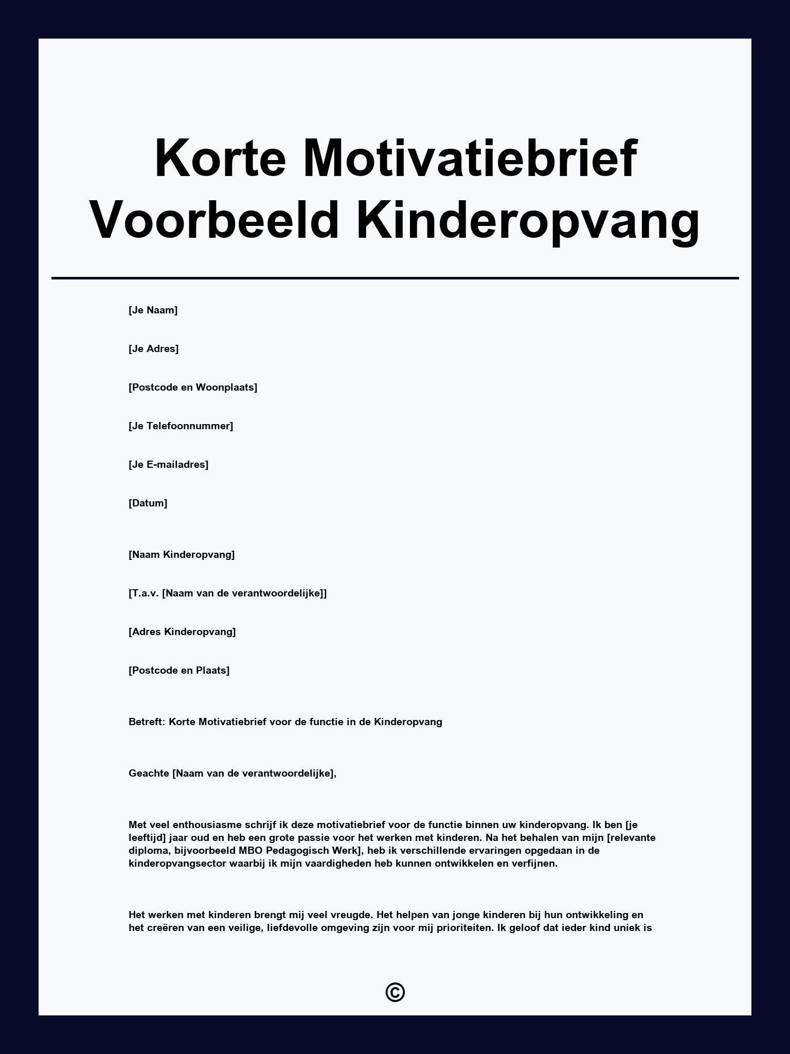 Korte Motivatiebrief Voorbeeld Kinderopvang