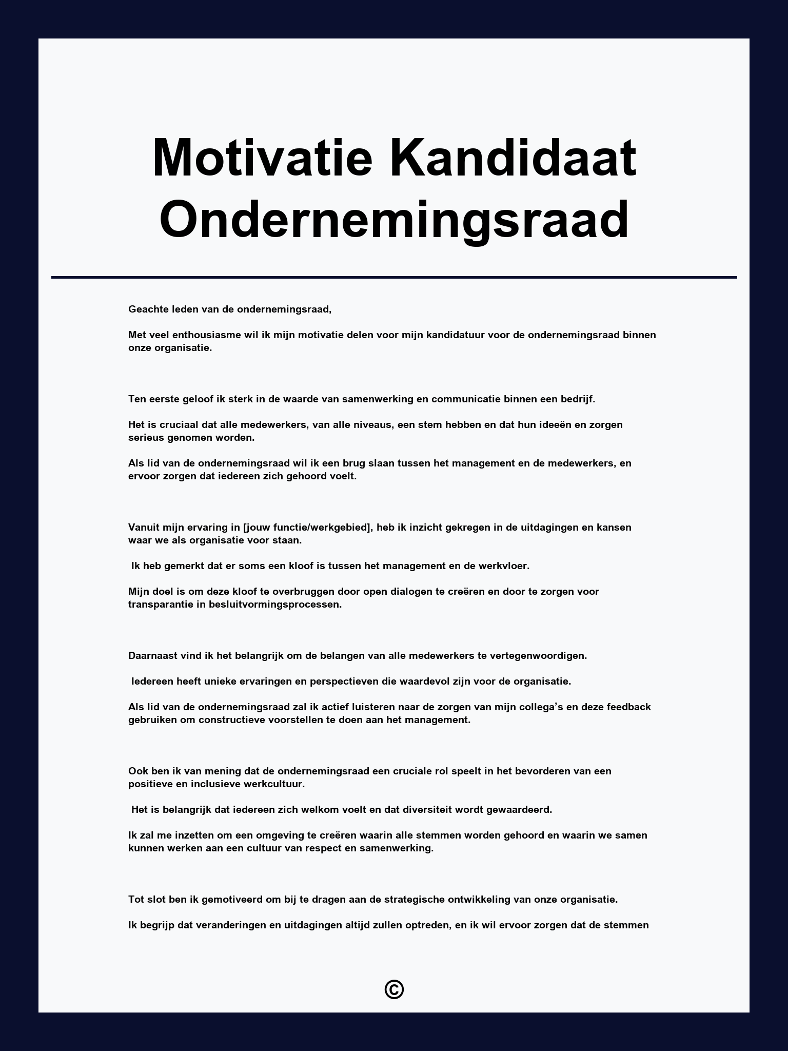 Motivatie Kandidaat Ondernemingsraad