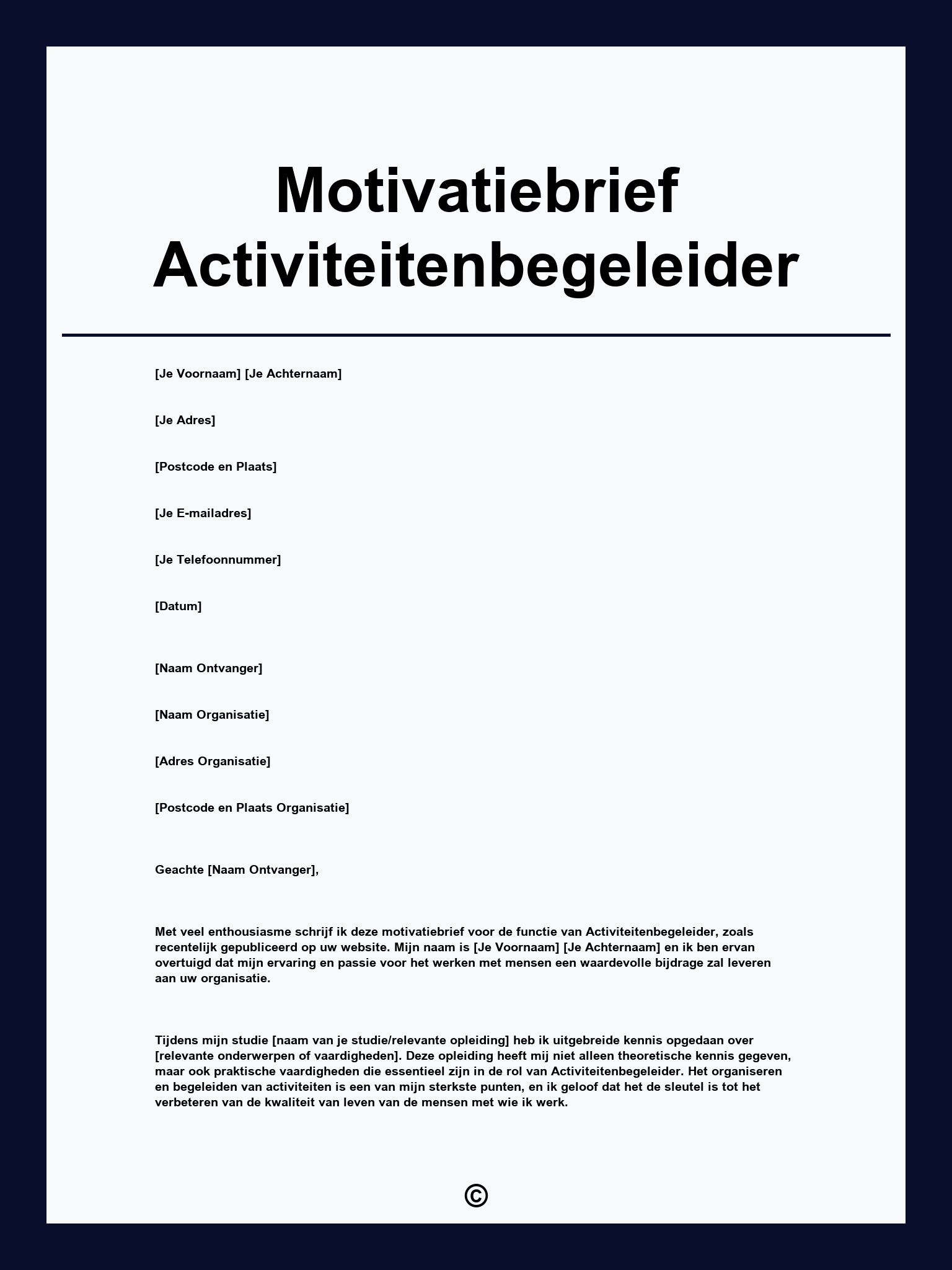 Motivatiebrief Activiteitenbegeleider
