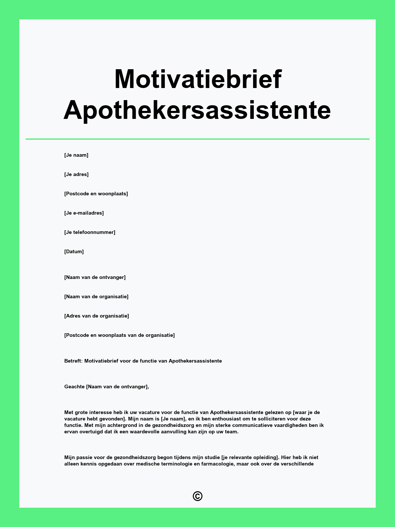 Motivatiebrief Apothekersassistente