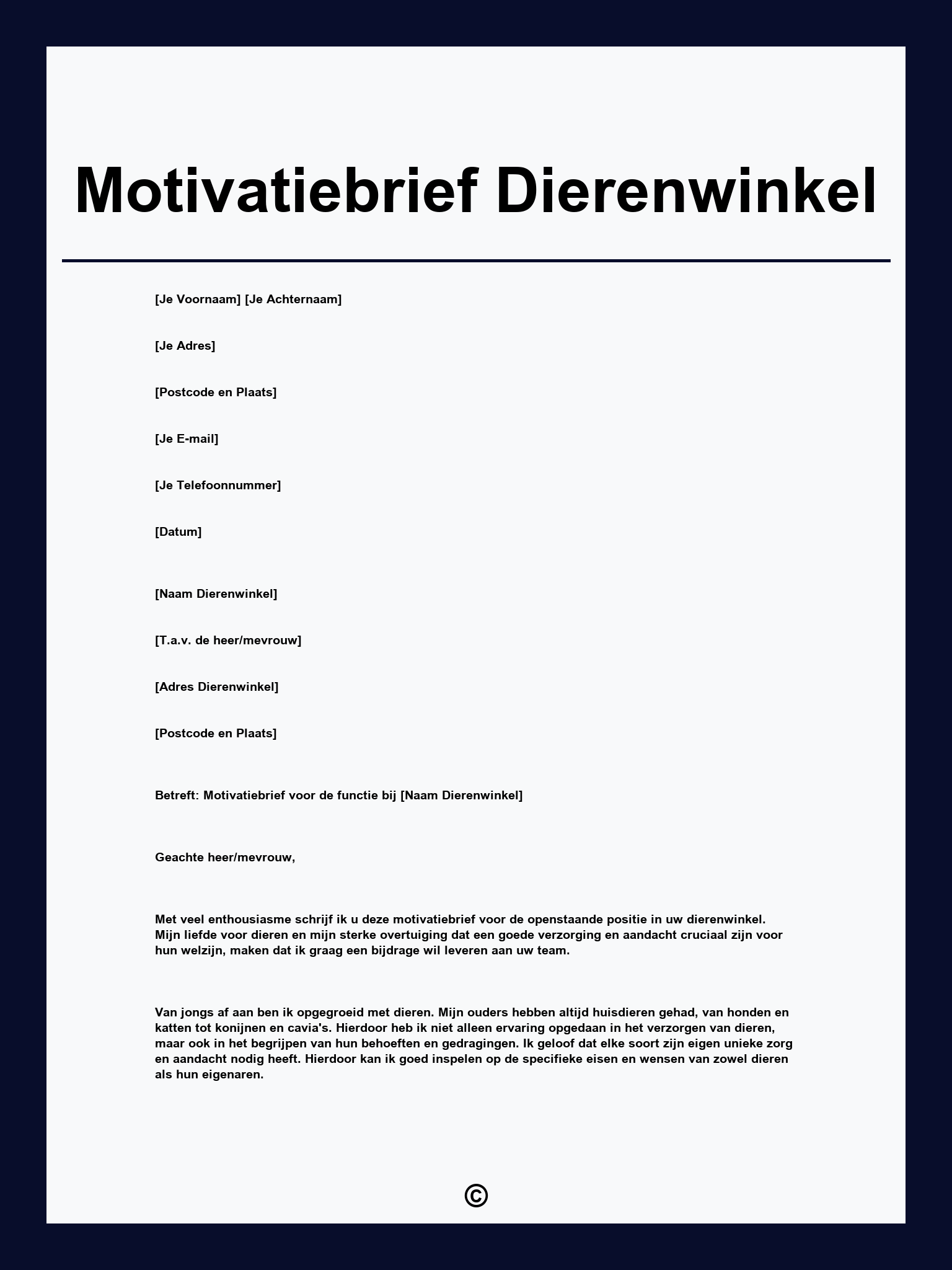 Motivatiebrief Dierenwinkel