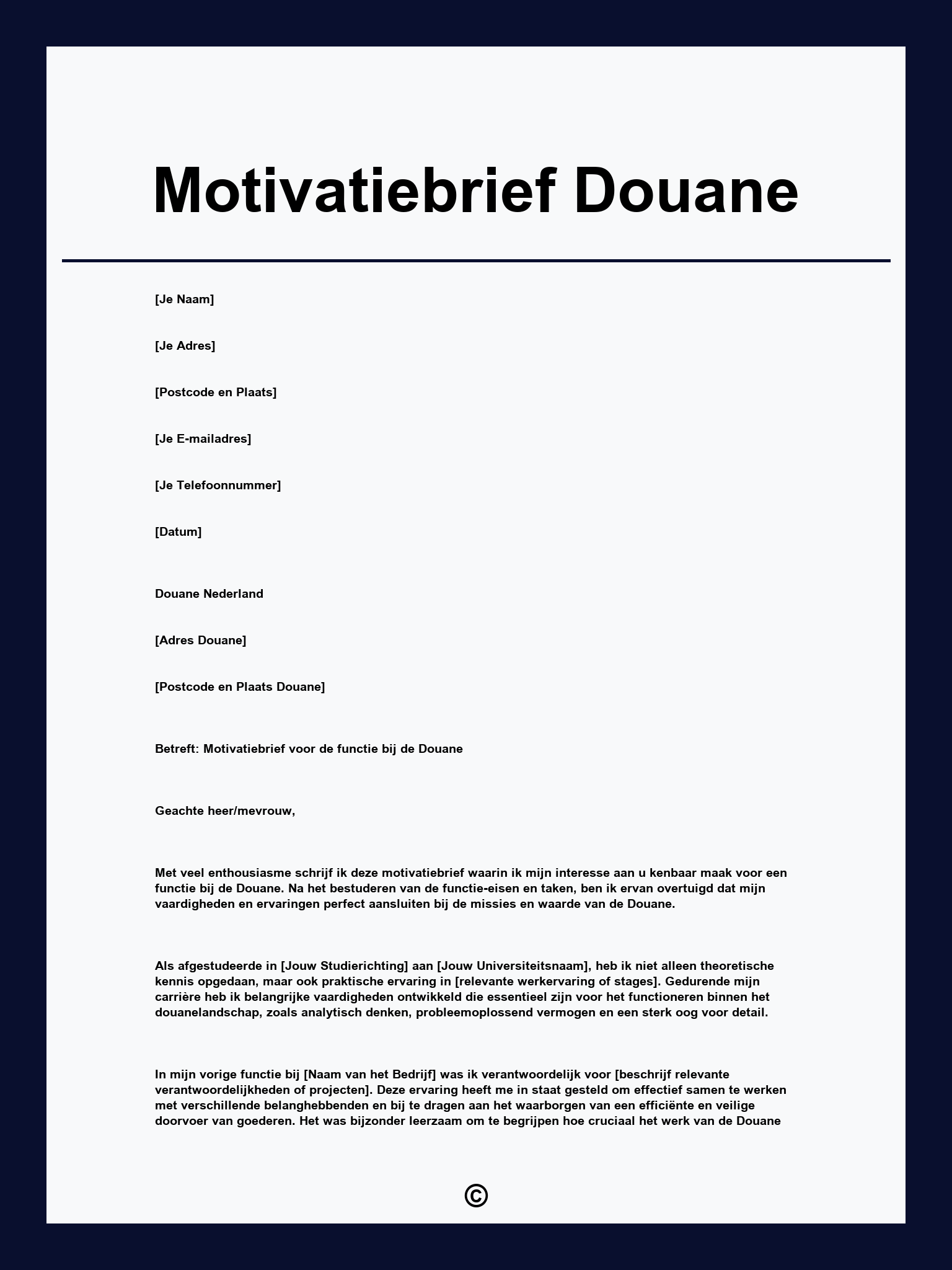 Motivatiebrief Douane