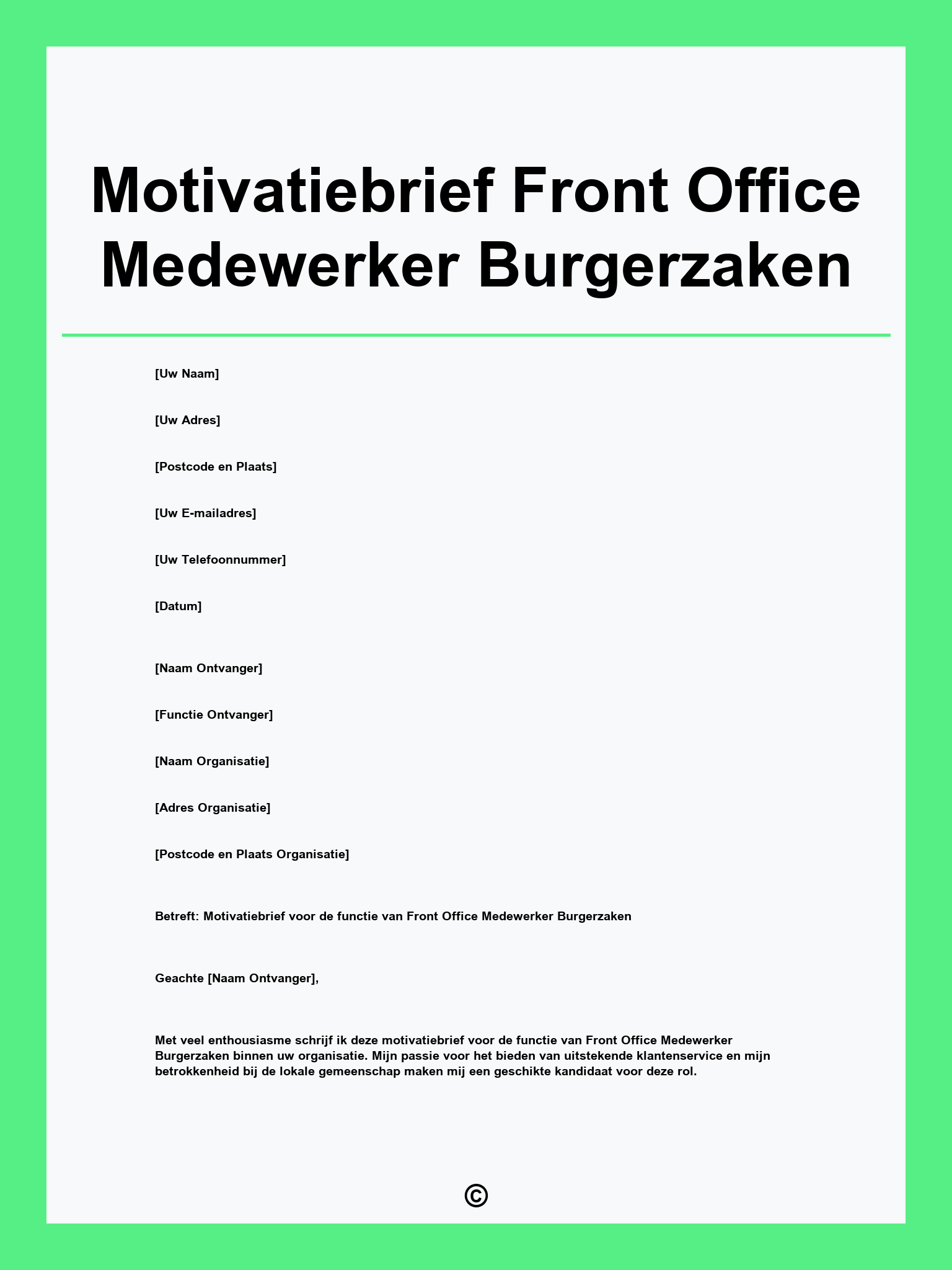 Motivatiebrief Front Office Medewerker Burgerzaken