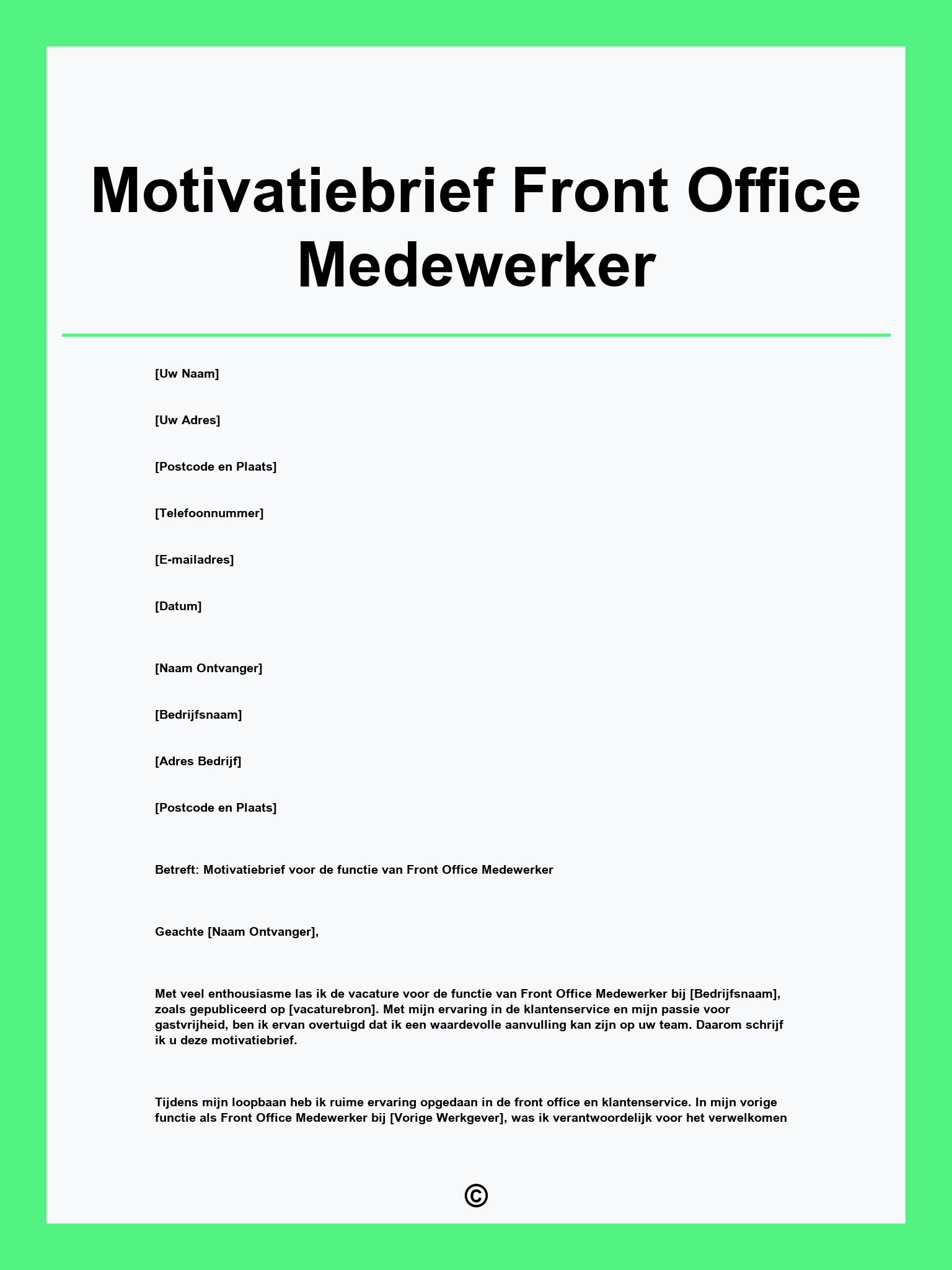 Motivatiebrief Front Office Medewerker