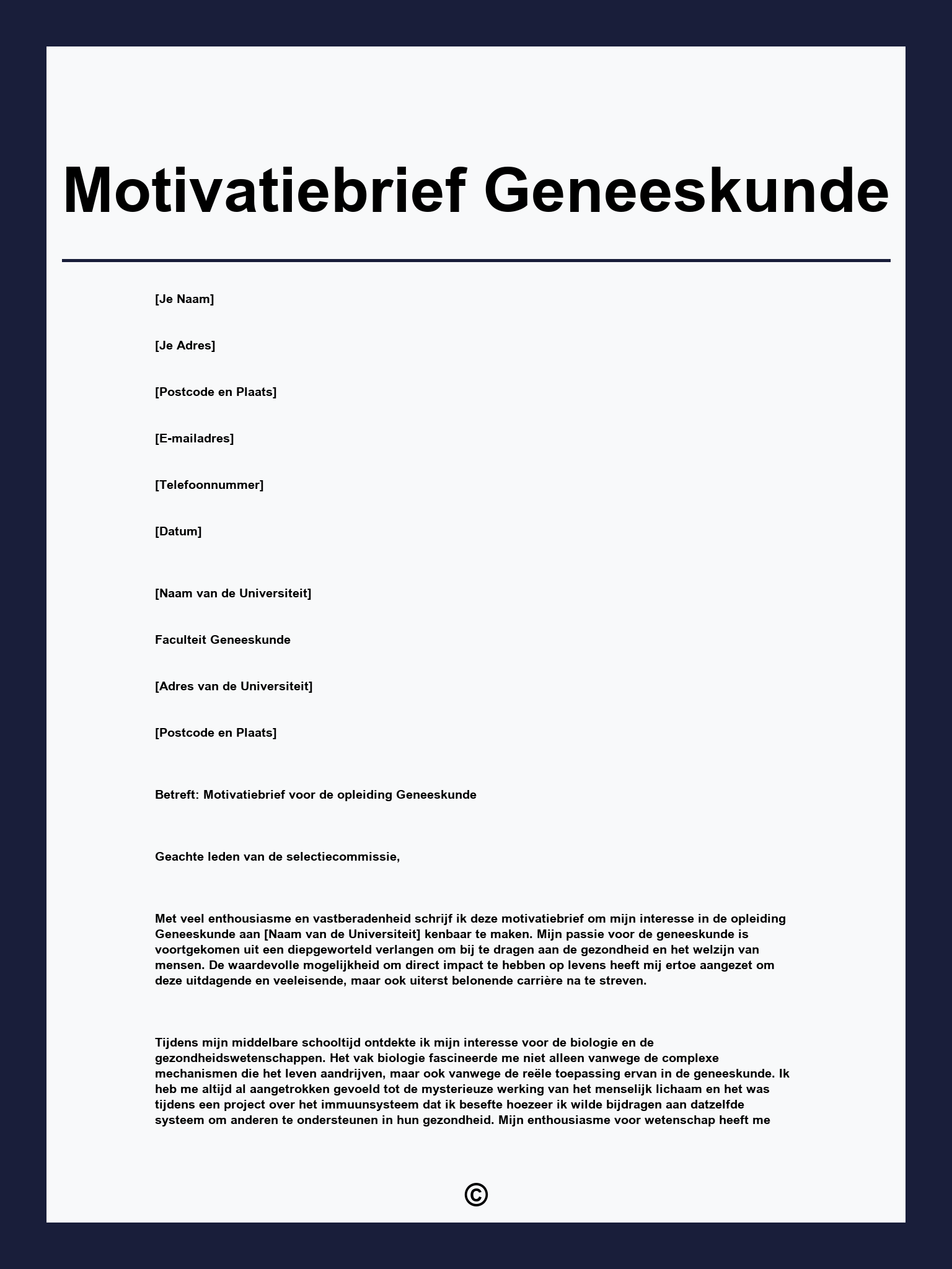 Motivatiebrief Geneeskunde
