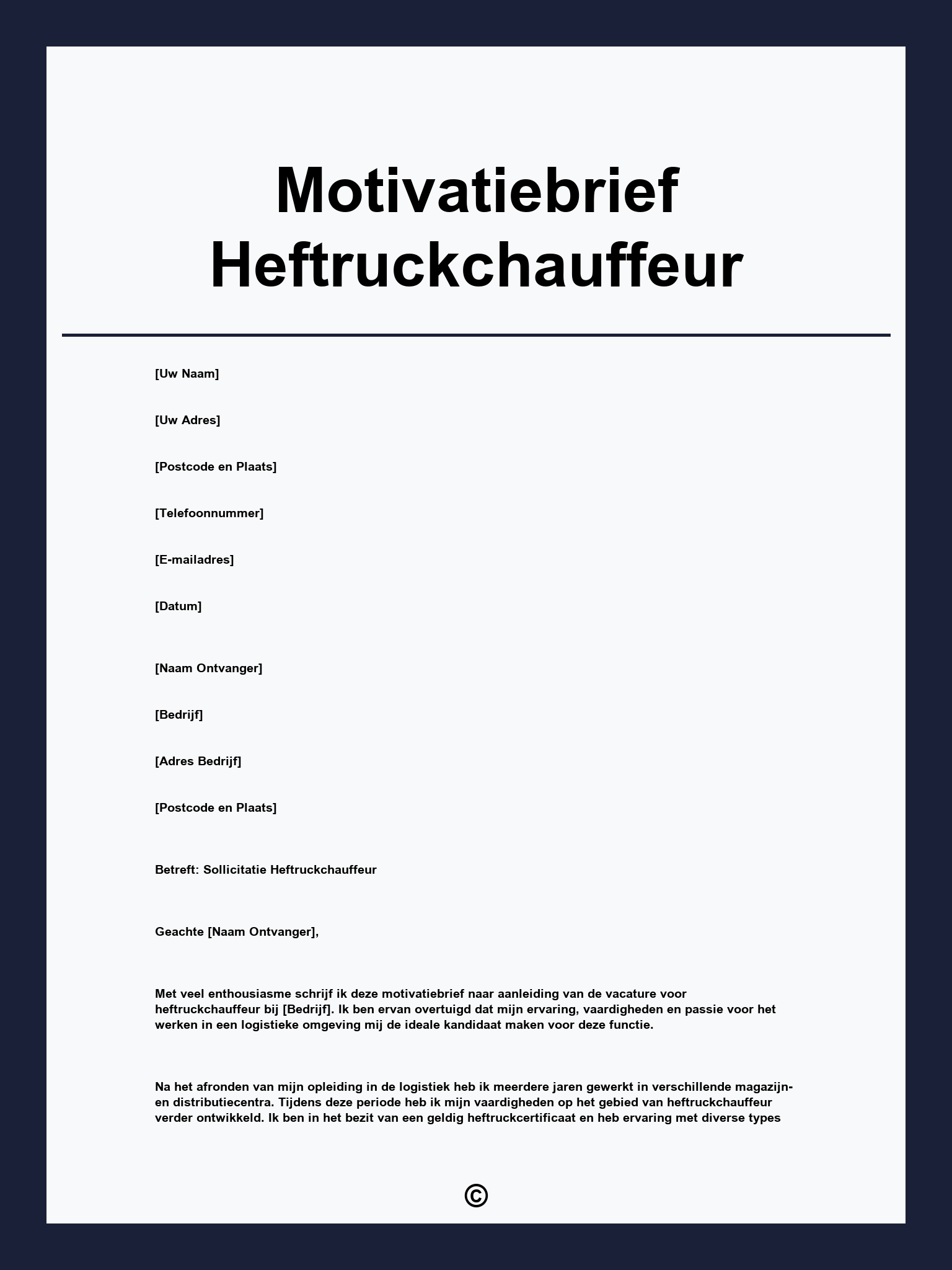 Motivatiebrief Heftruckchauffeur