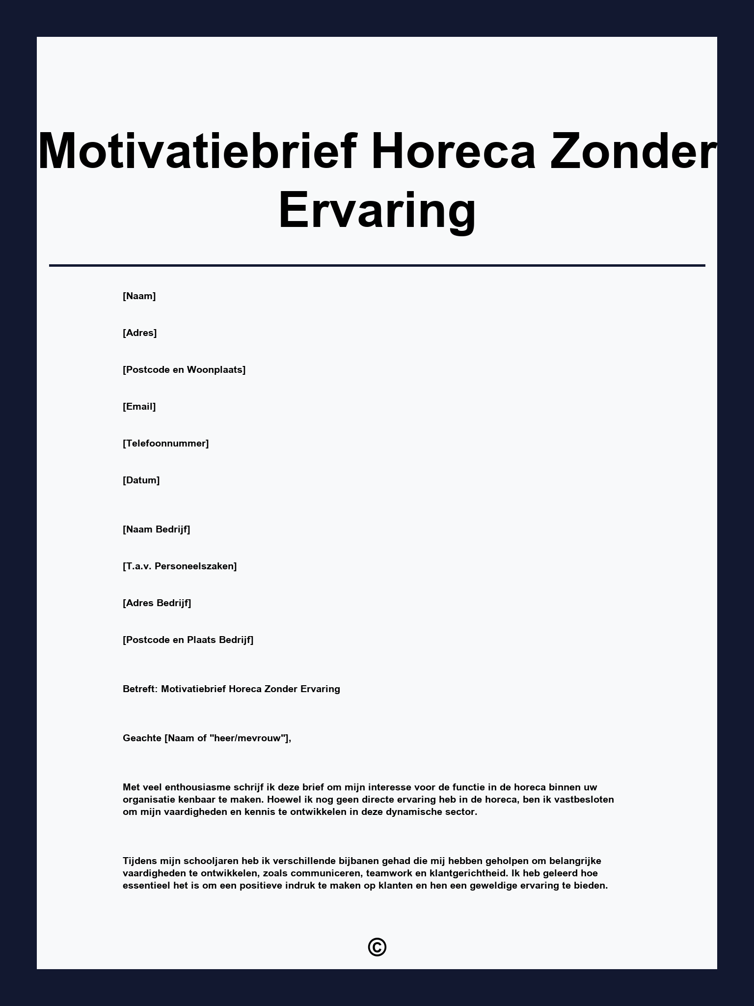 Motivatiebrief Horeca Zonder Ervaring