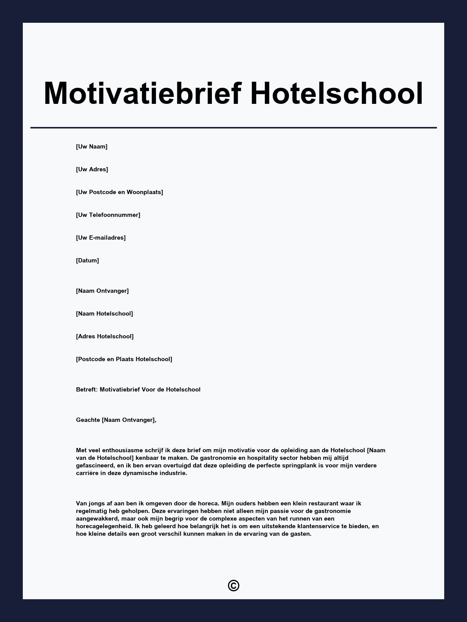 Motivatiebrief Hotelschool