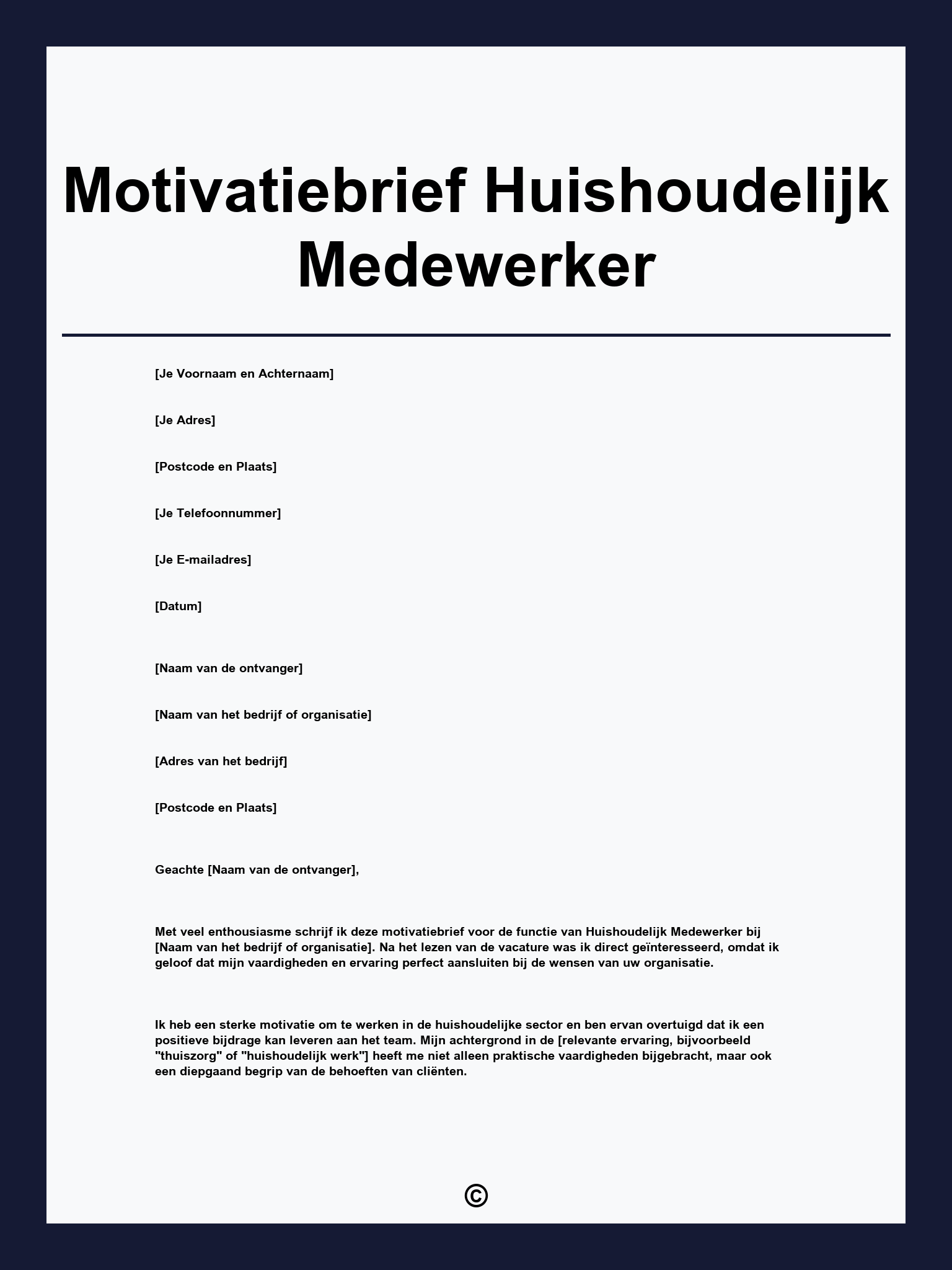 Motivatiebrief Huishoudelijk Medewerker