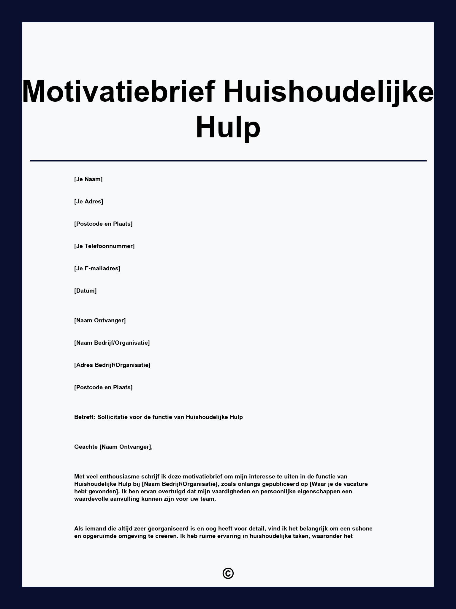 Motivatiebrief Huishoudelijke Hulp