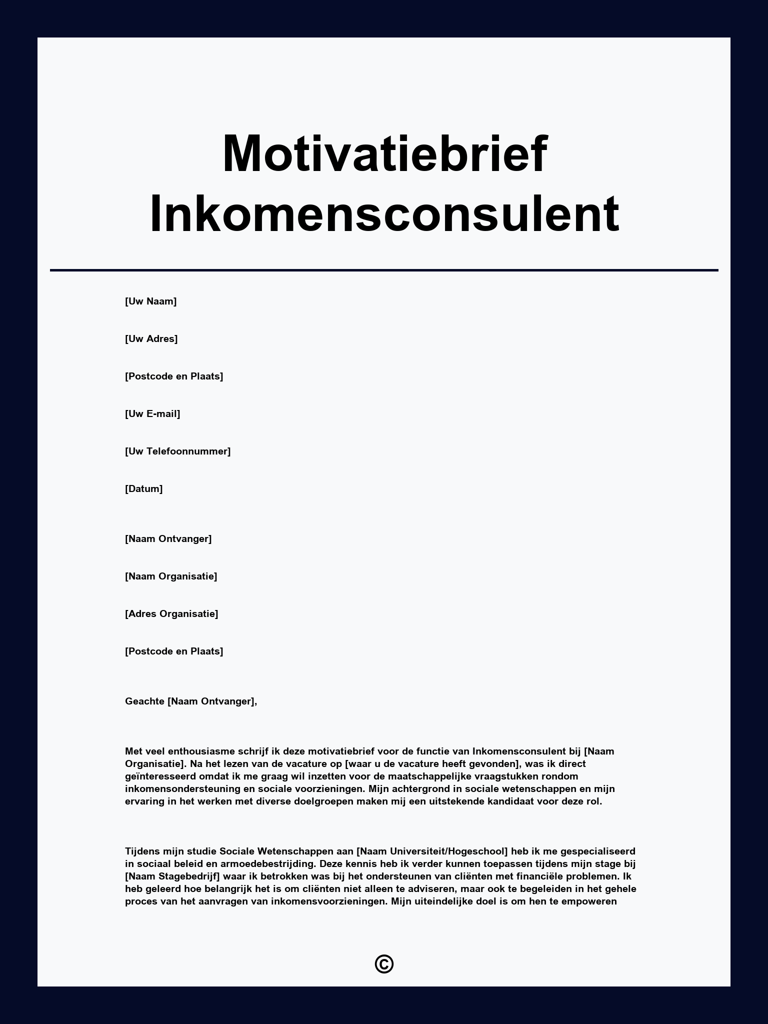 Motivatiebrief Inkomensconsulent