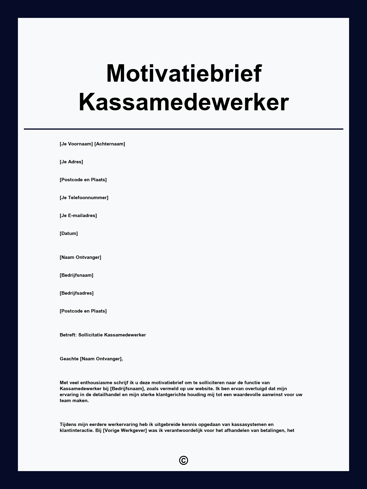 Motivatiebrief Kassamedewerker