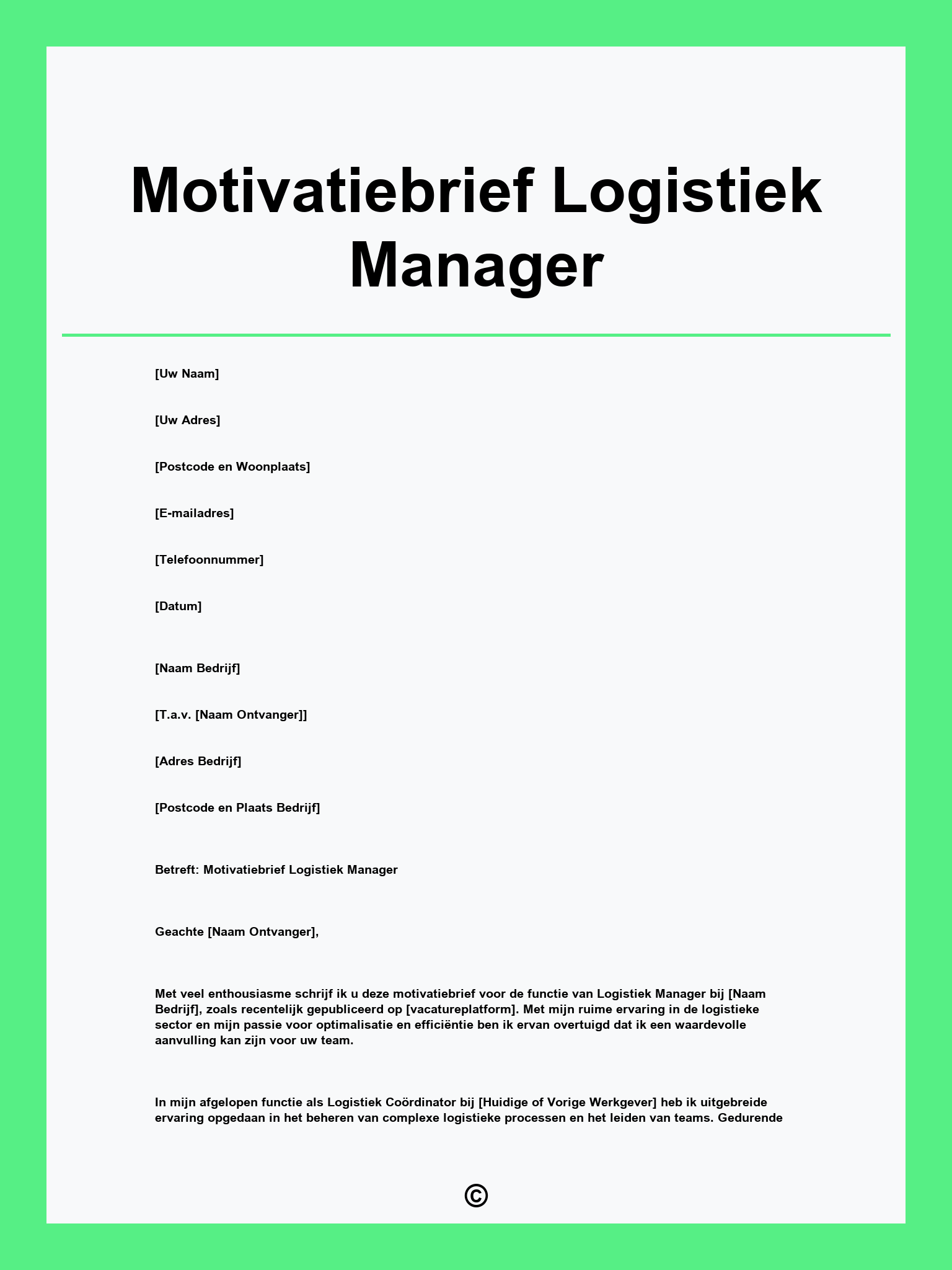 Motivatiebrief Logistiek Manager