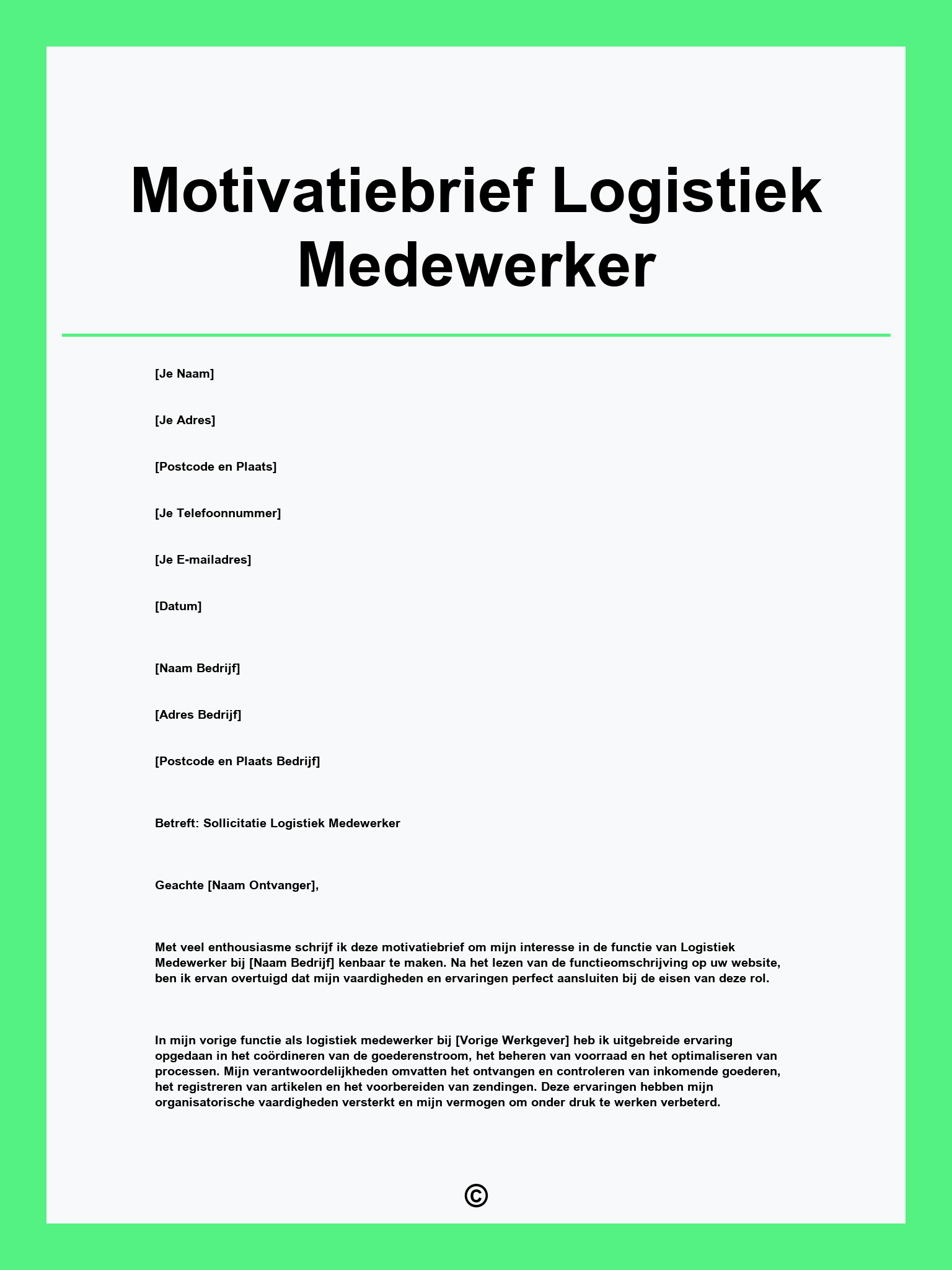 Motivatiebrief Logistiek Medewerker