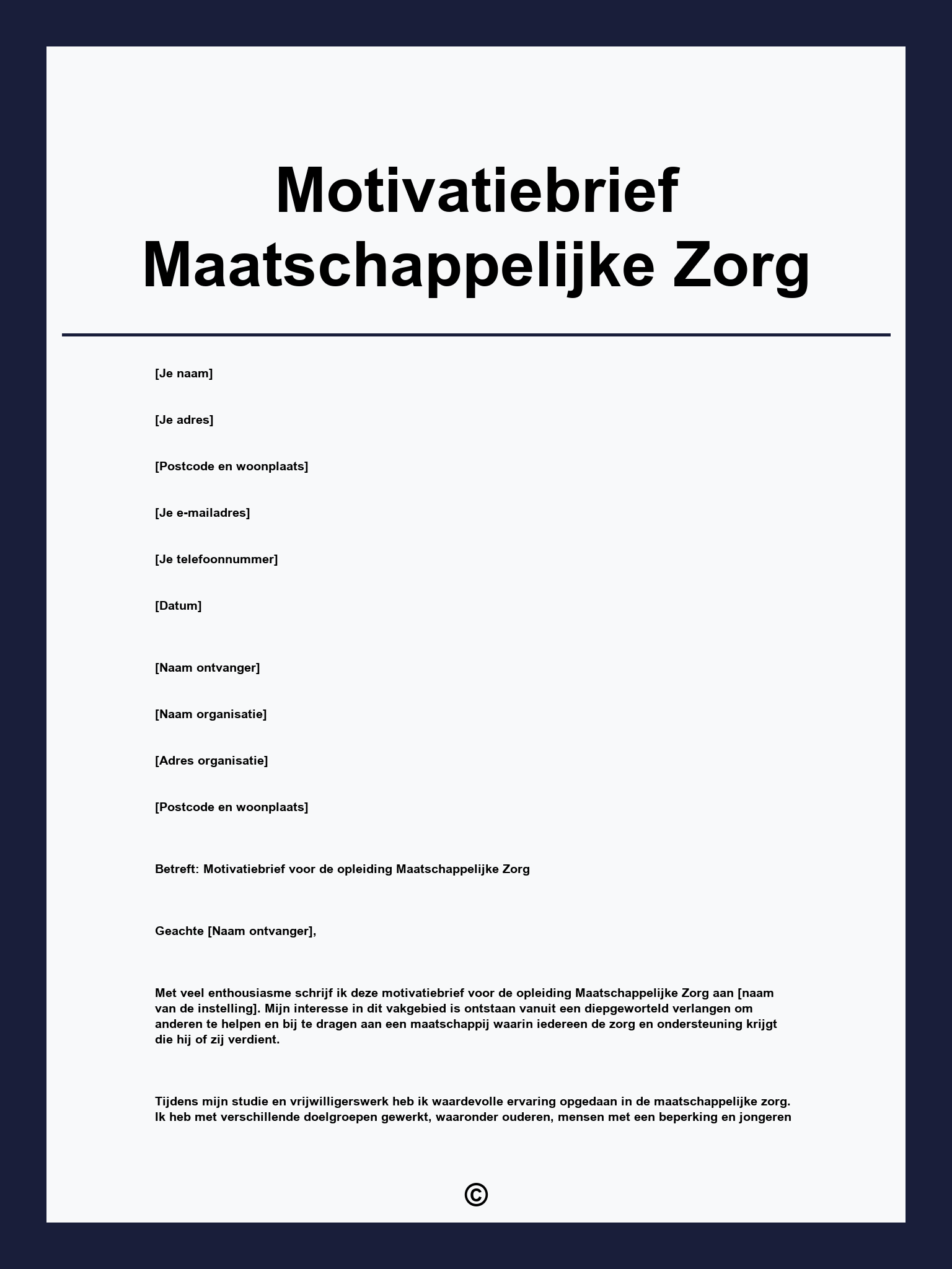 Motivatiebrief Maatschappelijke Zorg