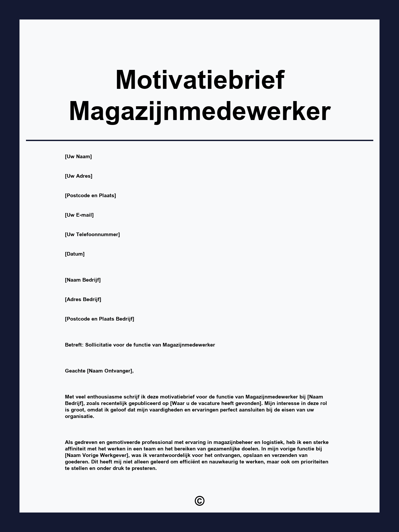 Motivatiebrief Magazijnmedewerker