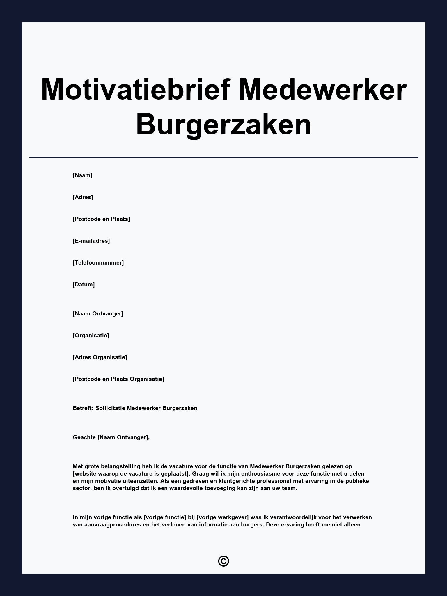 Motivatiebrief Medewerker Burgerzaken