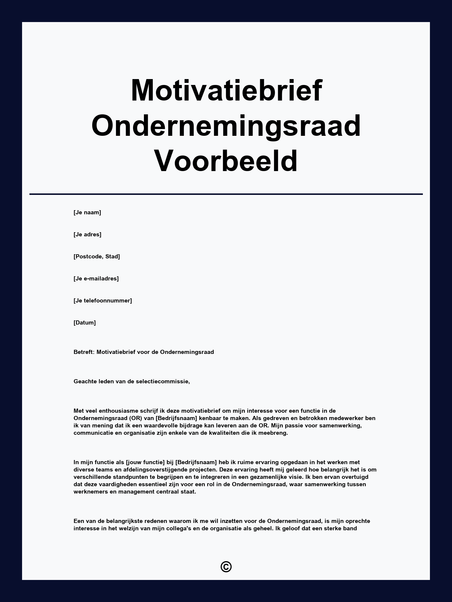 Motivatiebrief Ondernemingsraad Voorbeeld
