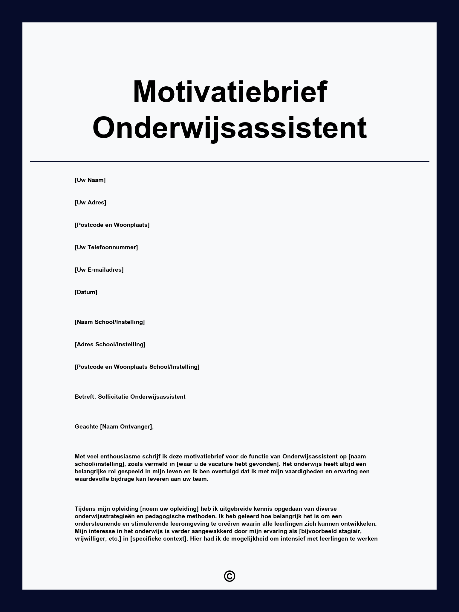 Motivatiebrief Onderwijsassistent