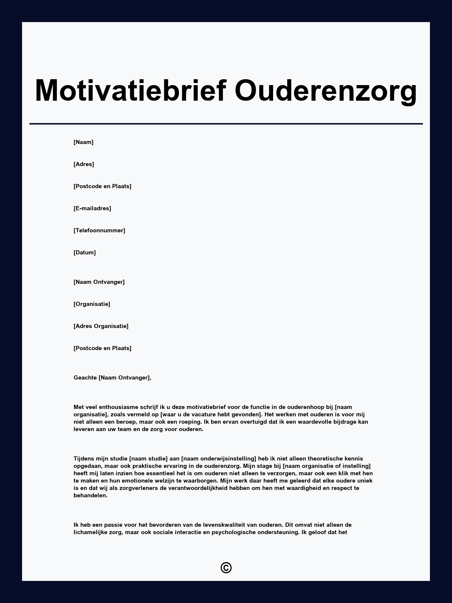 Motivatiebrief Ouderenzorg