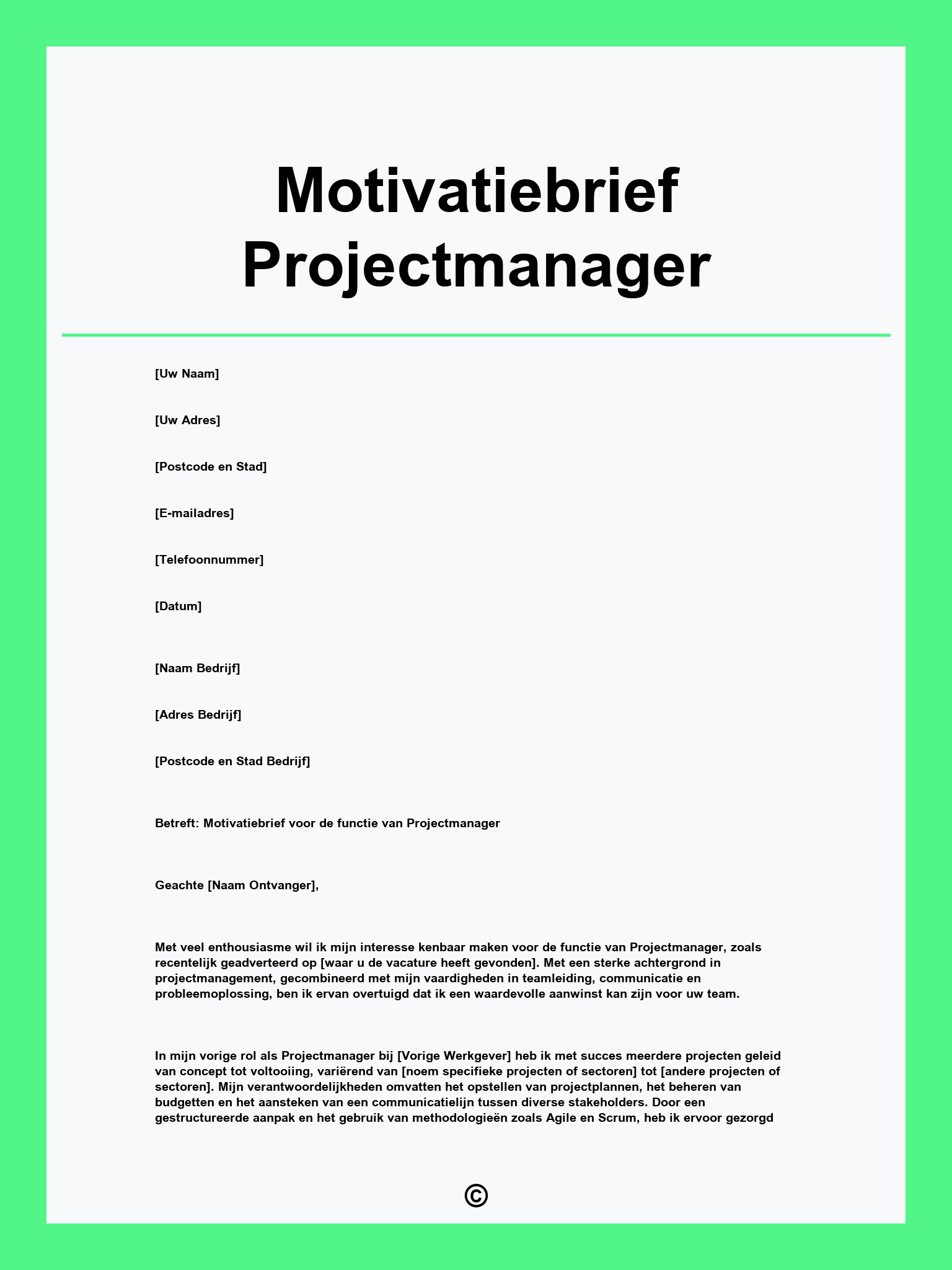 Motivatiebrief Projectmanager