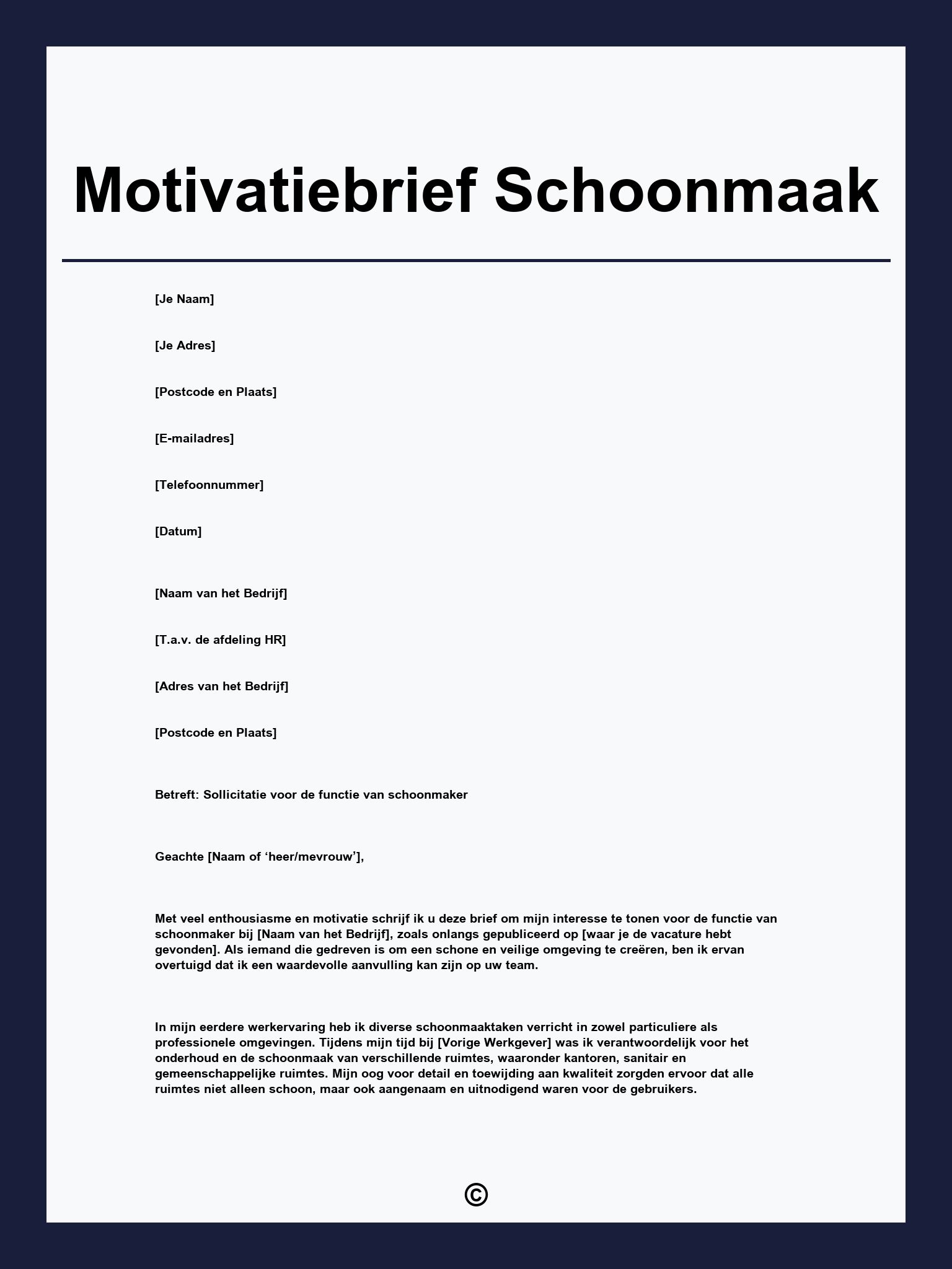 Motivatiebrief Schoonmaak