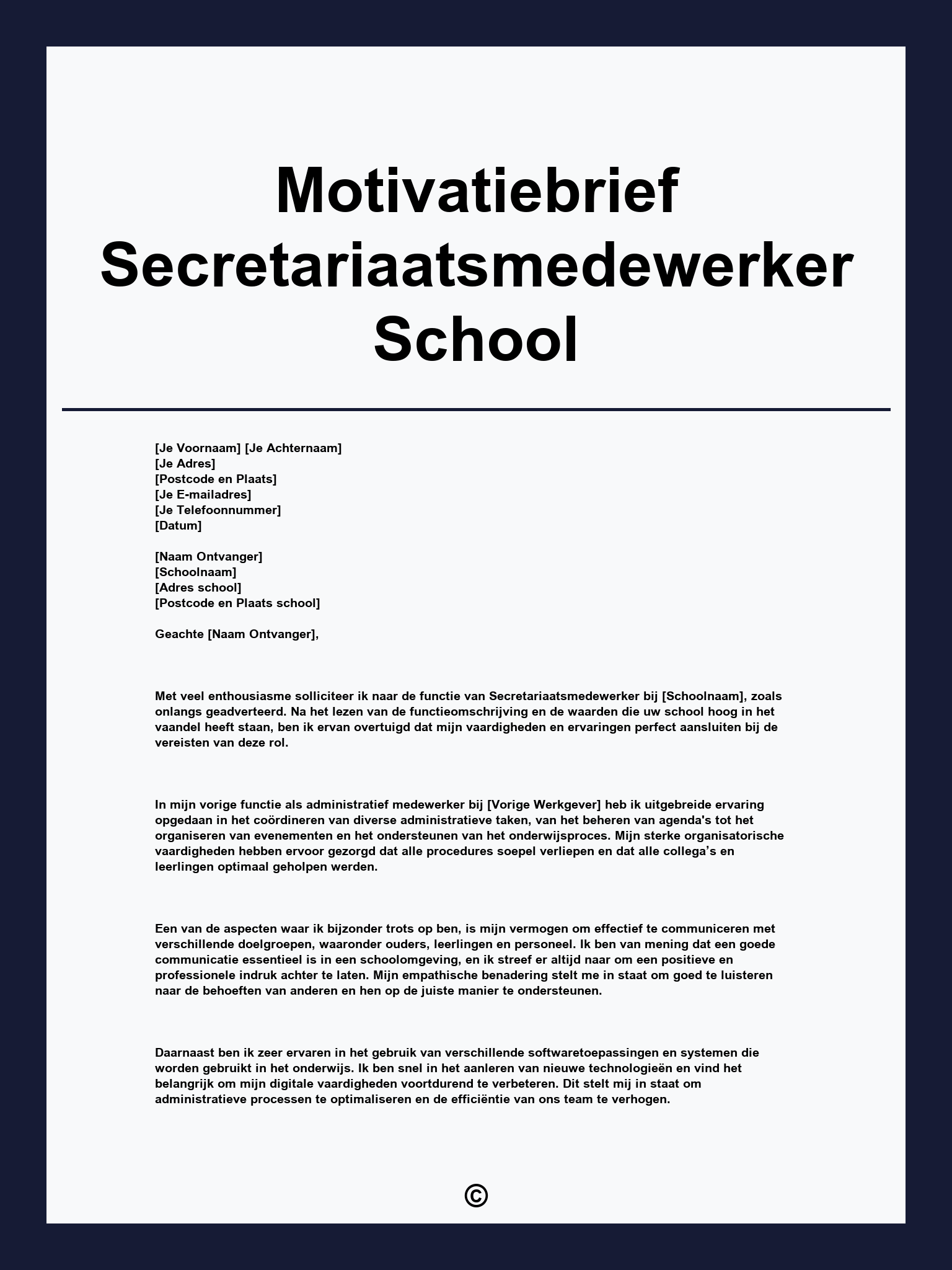 Motivatiebrief Secretariaatsmedewerker School