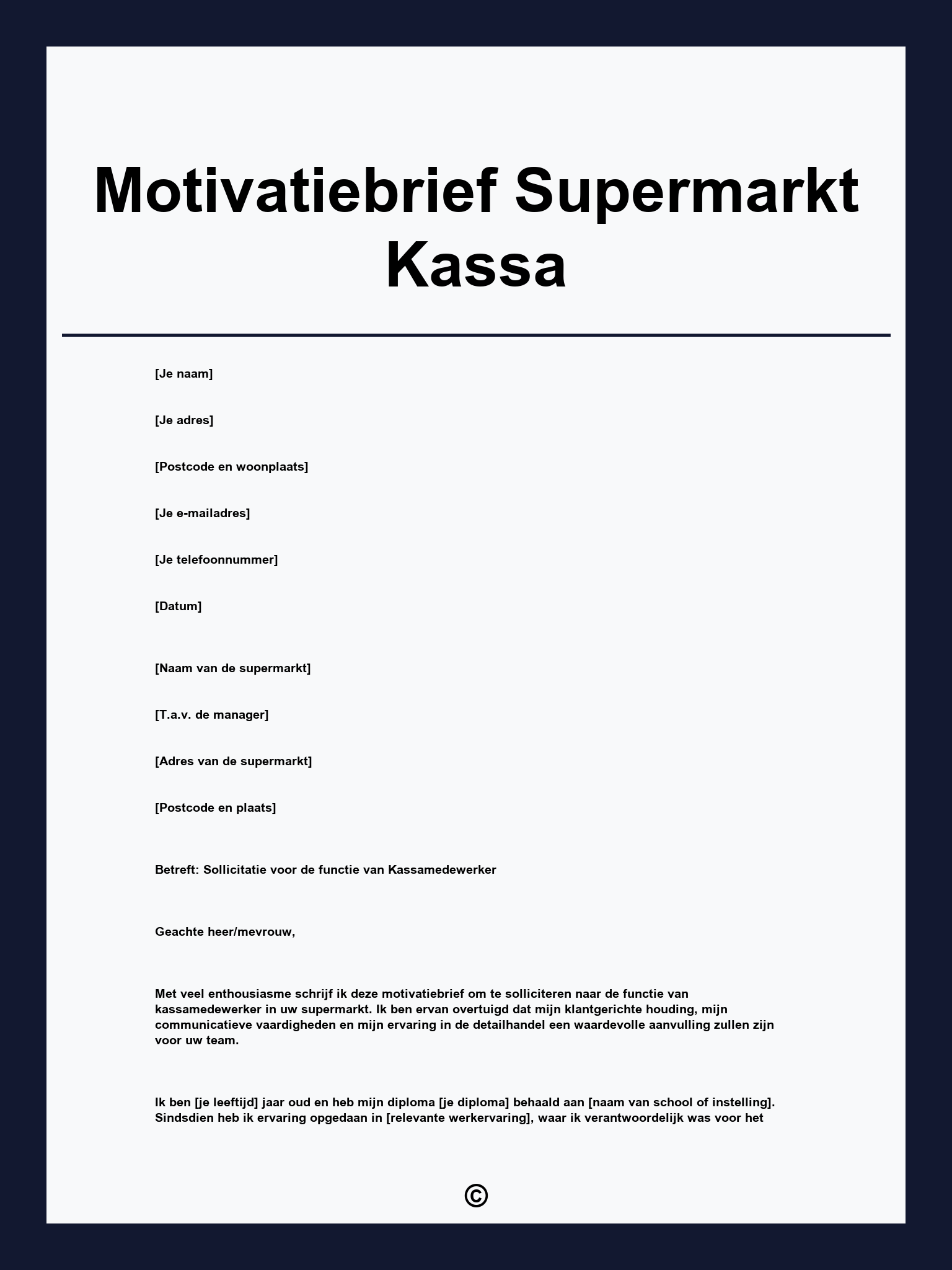 Motivatiebrief Supermarkt Kassa