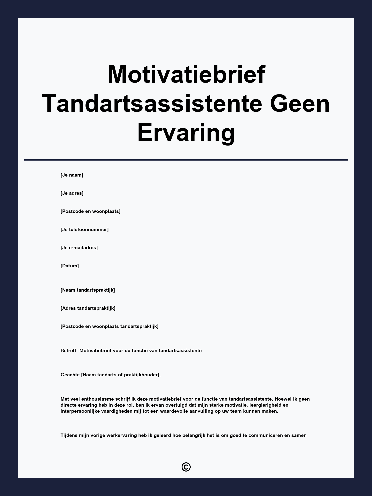 Motivatiebrief Tandartsassistente Geen Ervaring