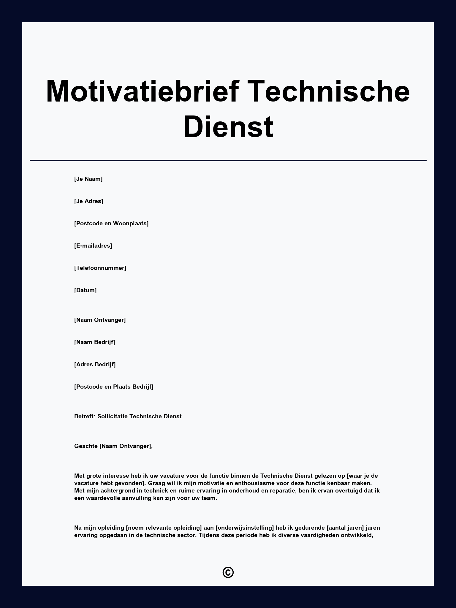Motivatiebrief Technische Dienst
