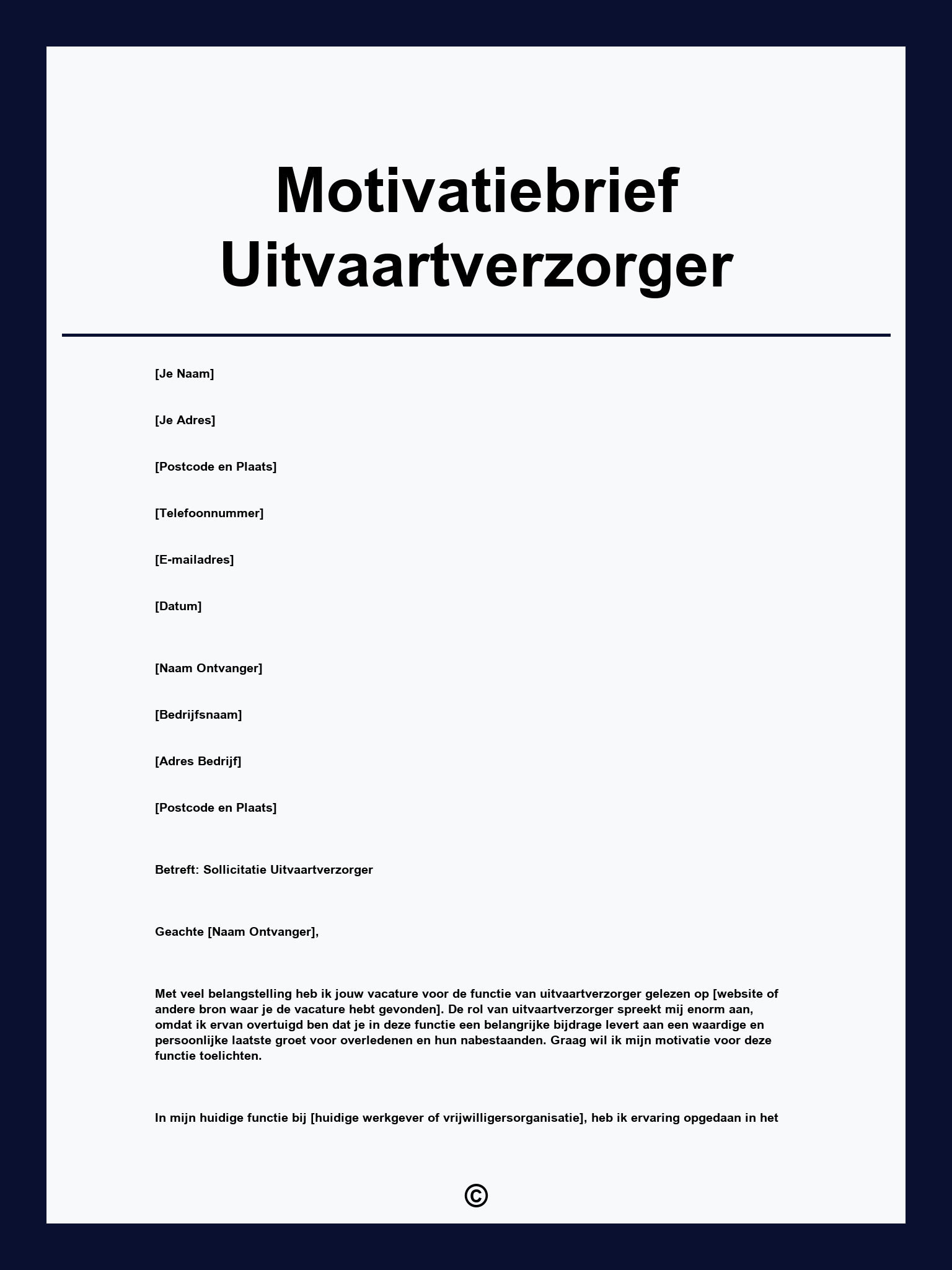 Motivatiebrief Uitvaartverzorger