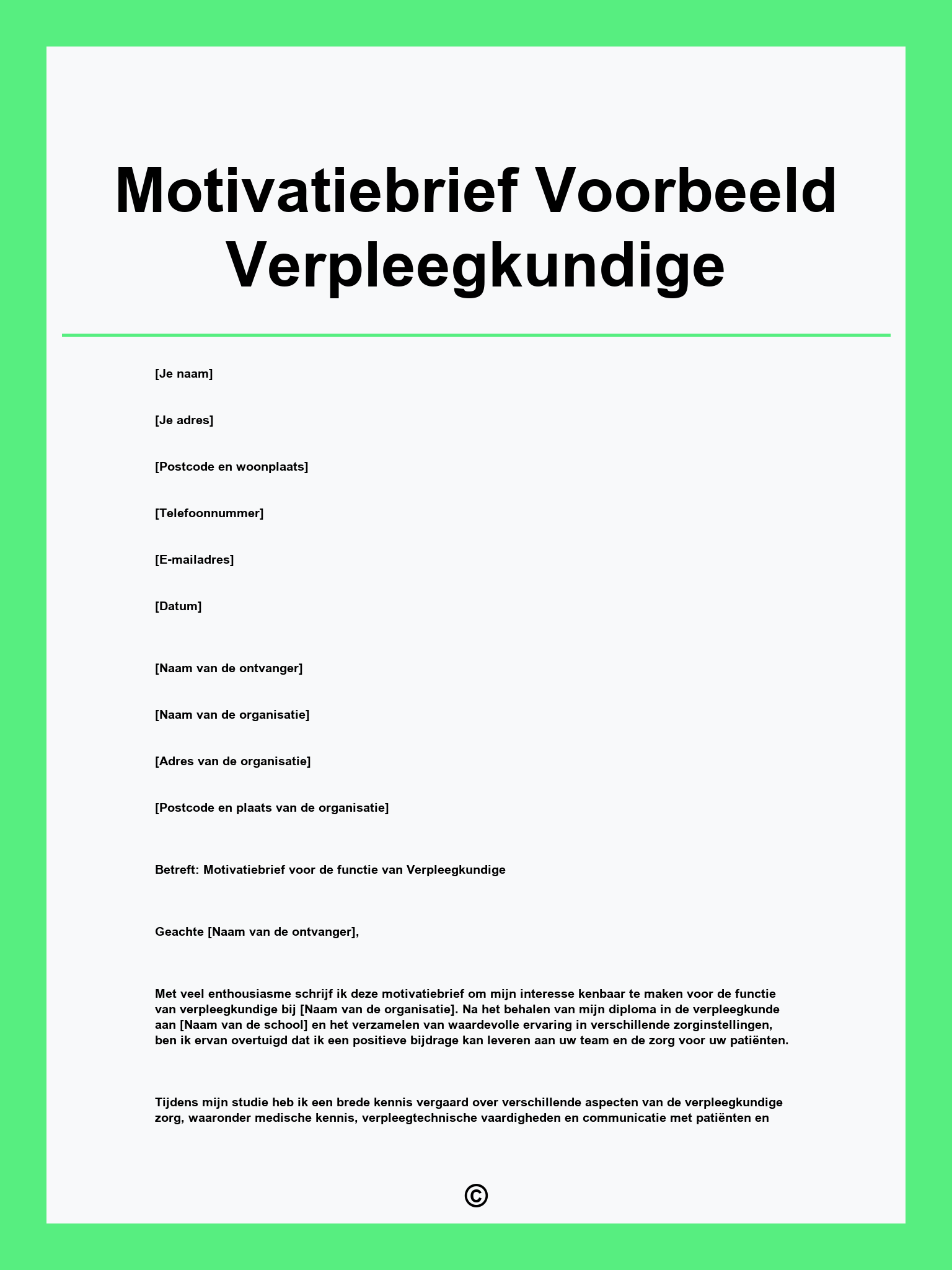 Motivatiebrief Voorbeeld Verpleegkundige