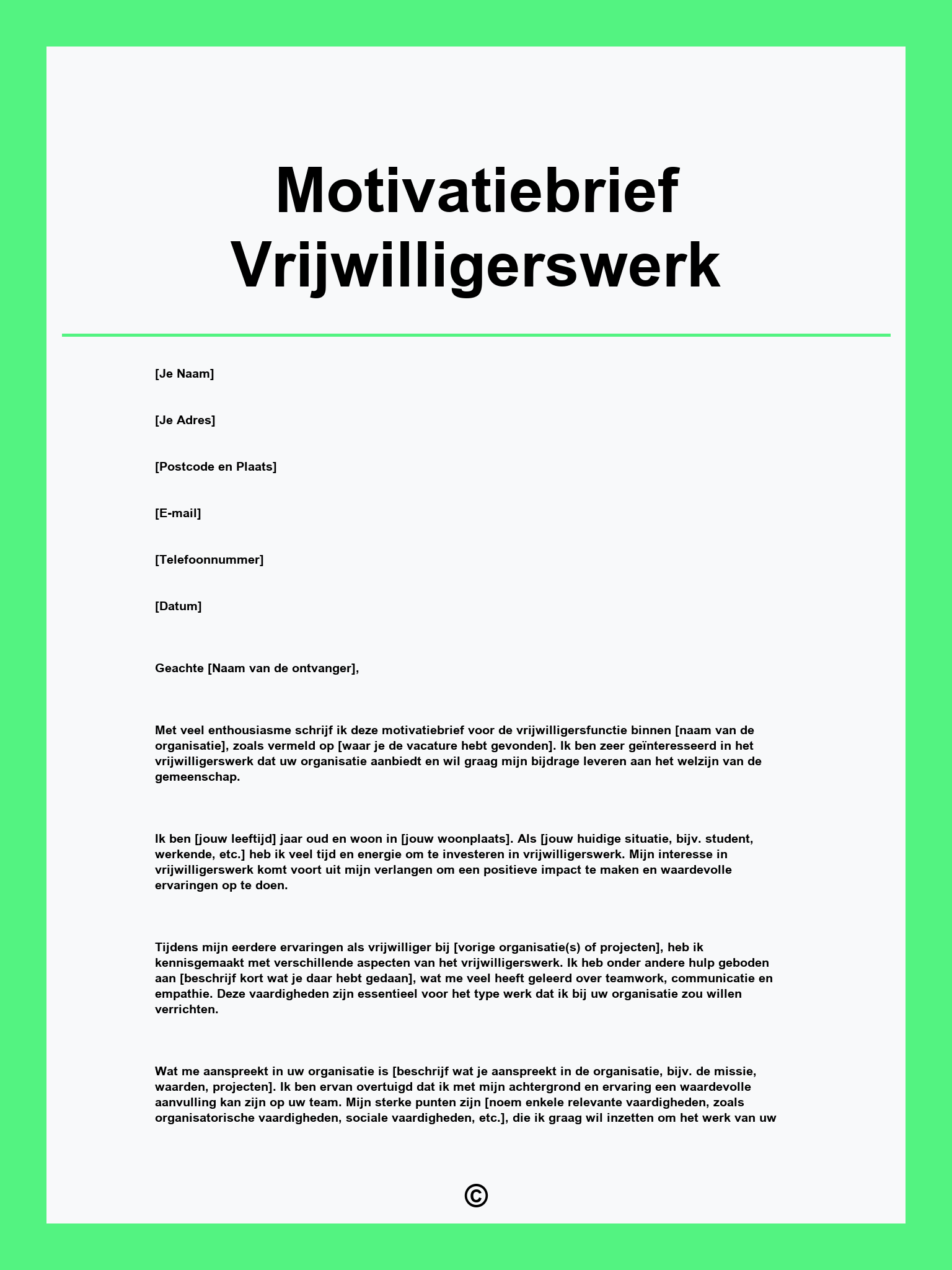 Motivatiebrief Vrijwilligerswerk