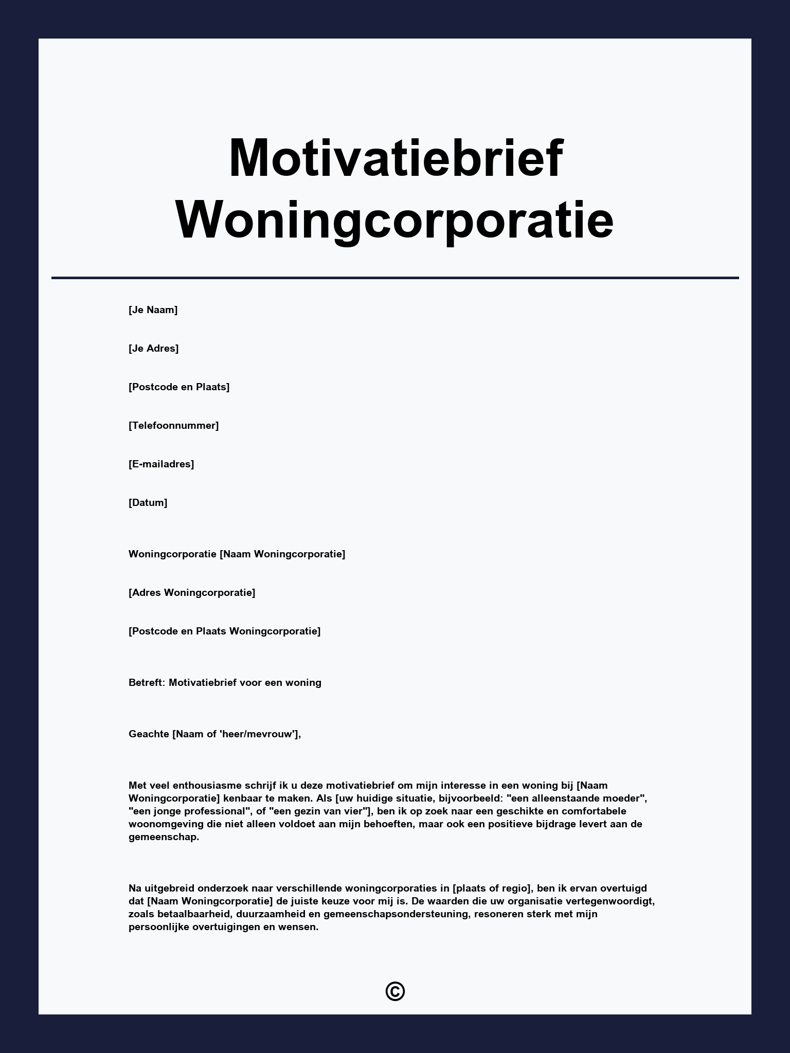 Motivatiebrief Woningcorporatie