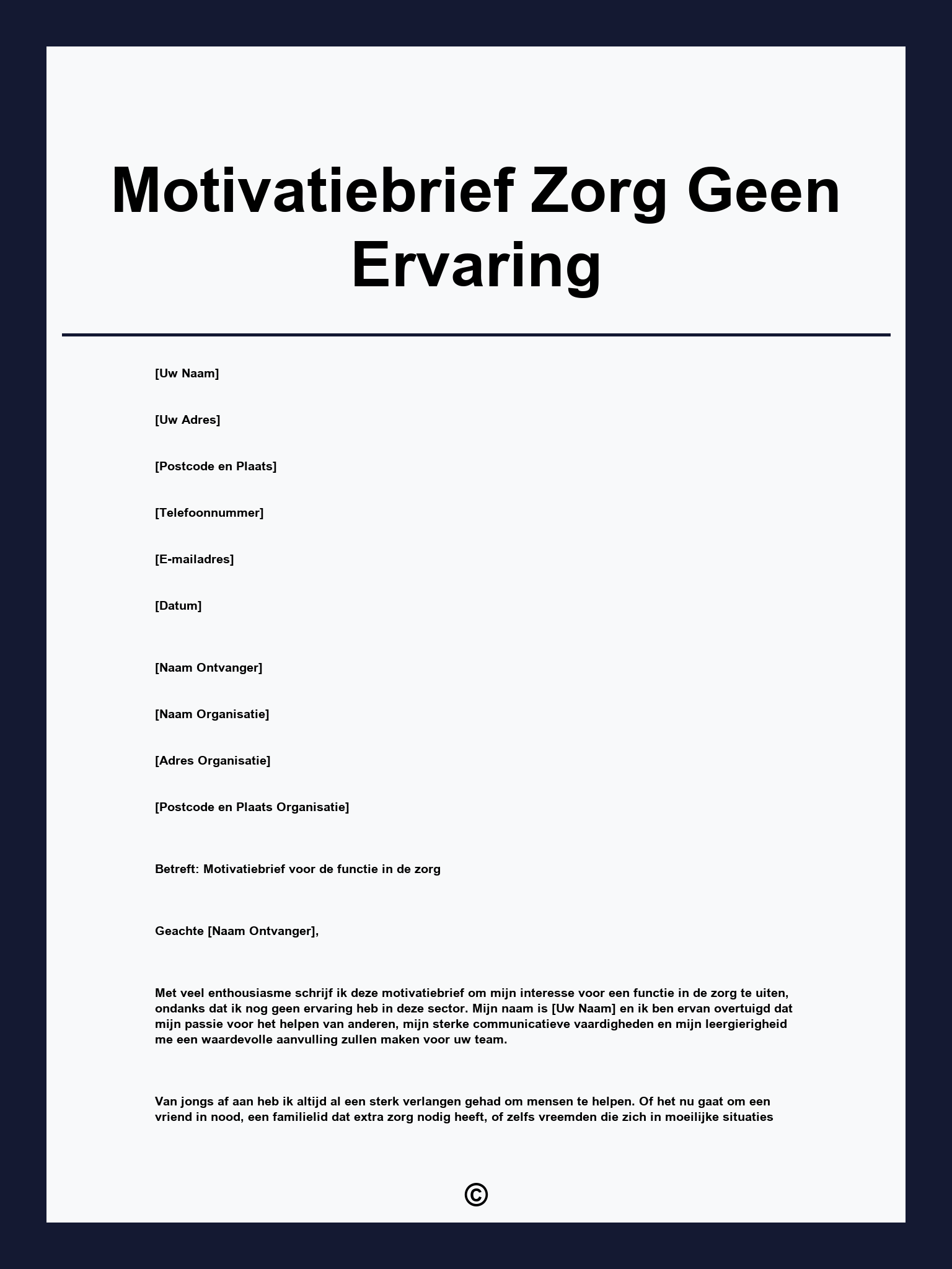 Motivatiebrief Zorg Geen Ervaring