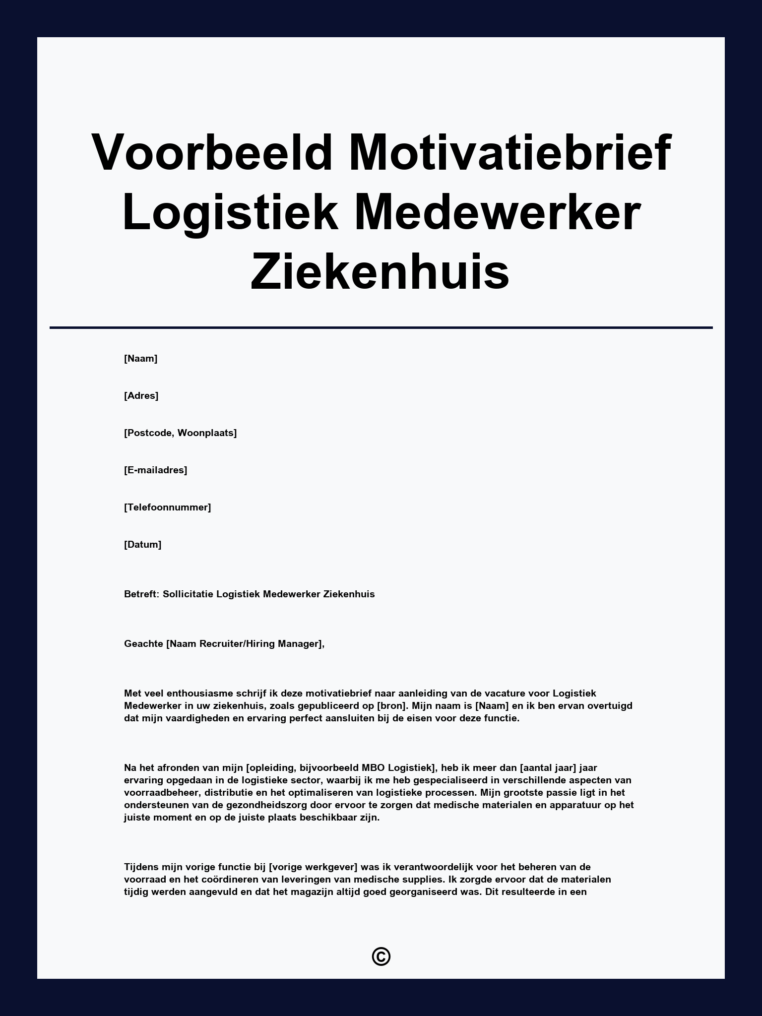 Voorbeeld Motivatiebrief Logistiek Medewerker Ziekenhuis