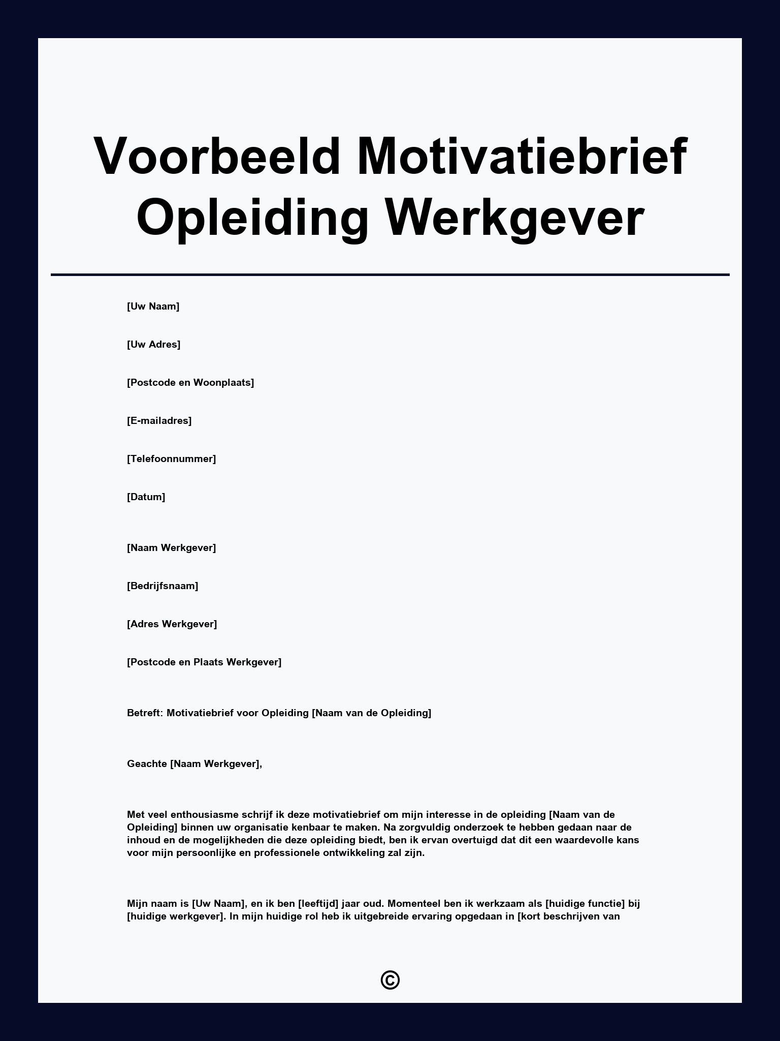 Voorbeeld Motivatiebrief Opleiding Werkgever